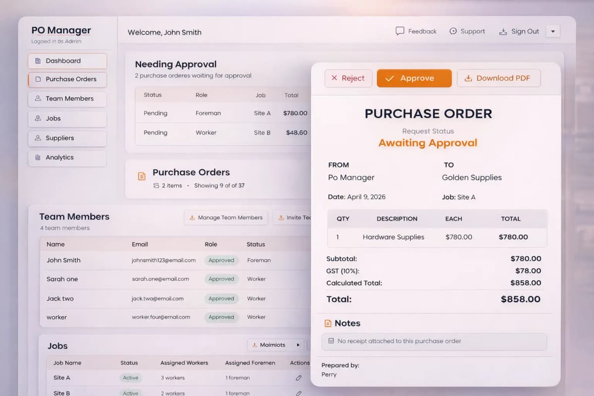 PO Manager Dashboard Interface